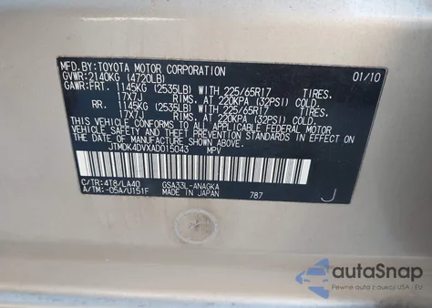 2010 Toyota Rav4 Limited V6 из США, поврежденный, VIN JTMDK4DVXAD015043